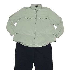 Eddie Bauer Classic Fit Blouse Button Up Long /Quarter Tab Sleeve Mint Green Top